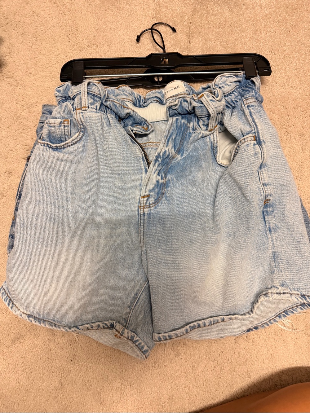 Light Blue Paperbag Waist Denim Shorts